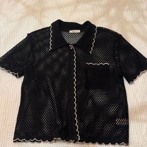 Black Crochet Button-Up Shirt